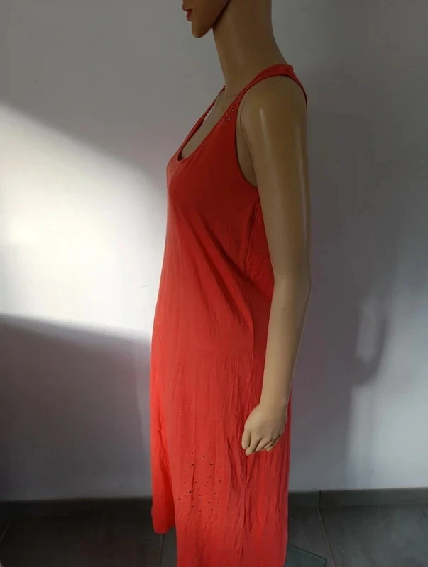 Vestido longo coral Miss Captain T2/M 100% algodão strass verão praia boêmio – photo 5